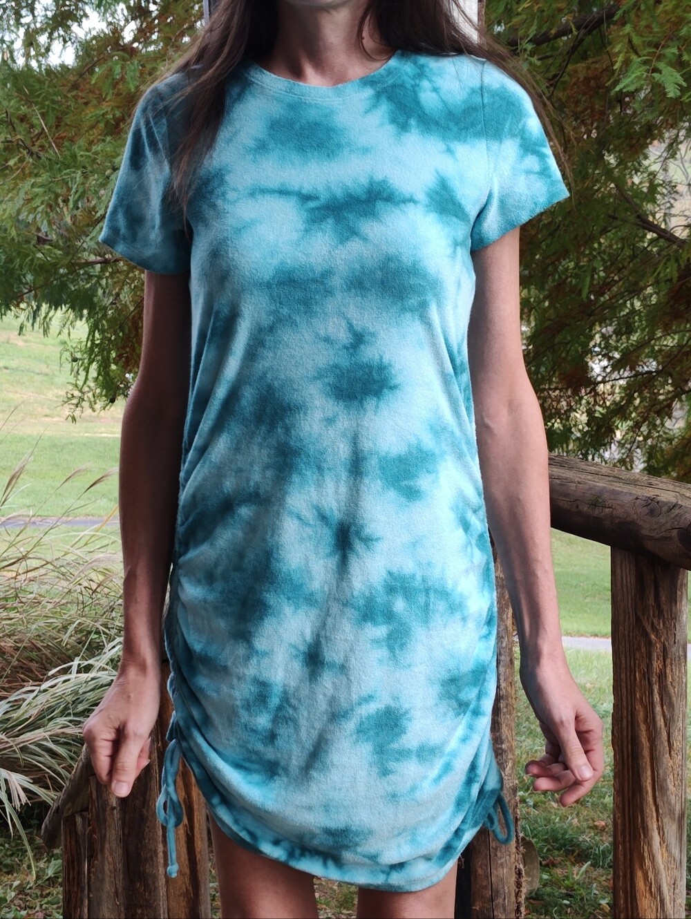 PINK Victoria's Secret Teal Tie-Dye Short Sleeve Terry Cloth Beach Dress